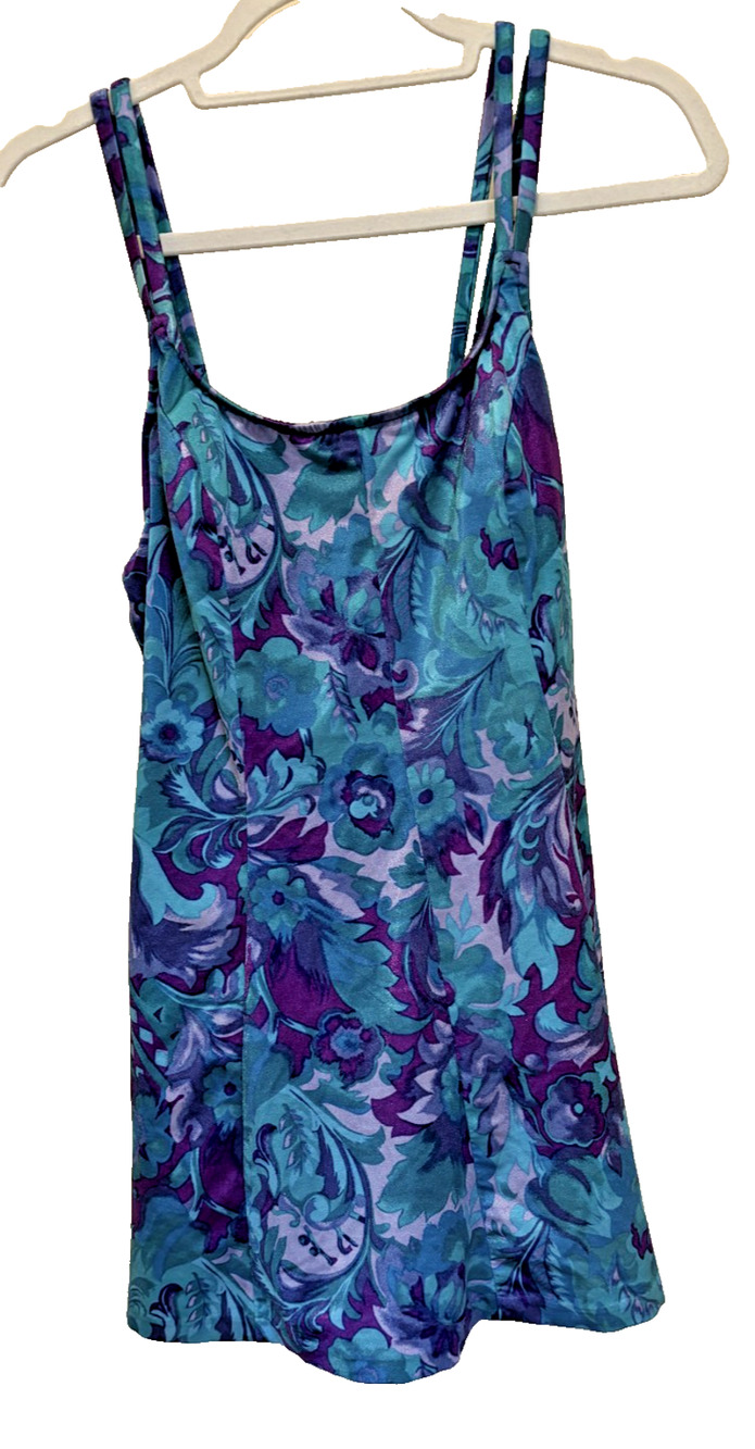 Le Cove Women 16W One piece Swim Dress Swimsuit Blue Floral